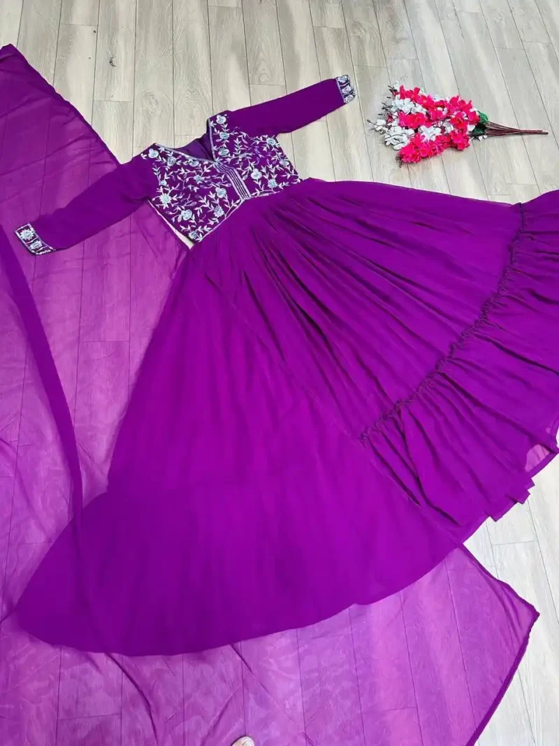 Faux Georgette Embroideree Pleated Gown for Women