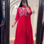 Faux Georgette Embroideree Pleated Gown for Women