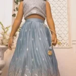 Faux Georgette White Multi Sequins Embroidered Lehenga for Kids