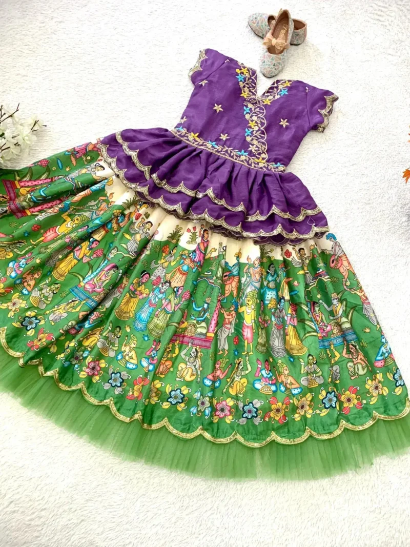 Fill Fill Border Design Kalam Kari Printed Kids Lehenga Choli