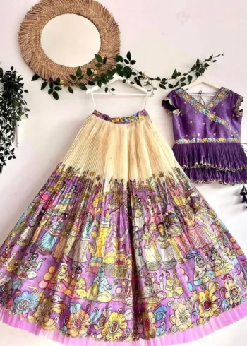 Fill Fill Border Design Kalam Kari Printed Kids Lehenga Choli