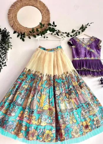 Fill Fill Border Design Kalam Kari Printed Kids Lehenga Choli