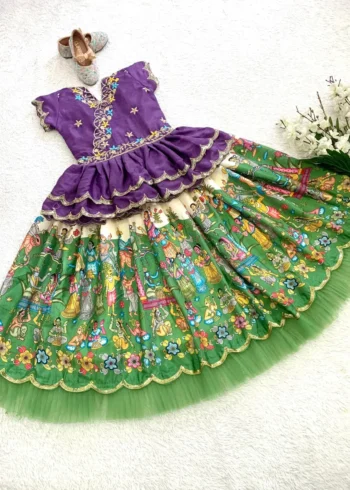 Fill Fill Border Design Kalam Kari Printed Kids Lehenga Choli