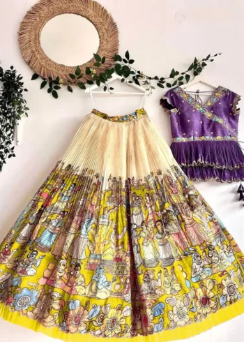 Fill Fill Border Design Kalam Kari Printed Kids Lehenga Choli
