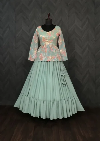 Flower Digital Printed Frill Design Party Wear Lehenga