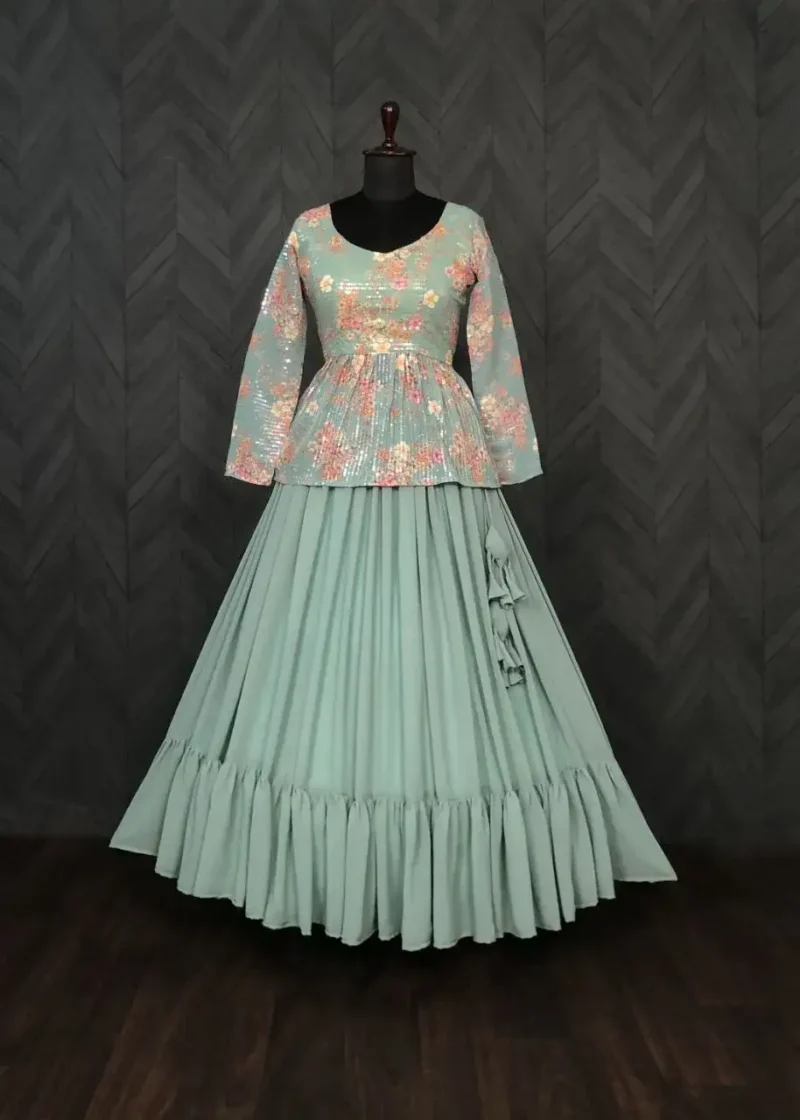 Flower Digital Printed Frill Design Party Wear Lehenga
