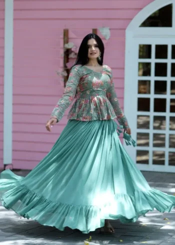 Flower Digital Printed Frill Design Party Wear Lehenga