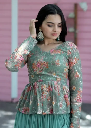 Flower Digital Printed Frill Design Party Wear Lehenga
