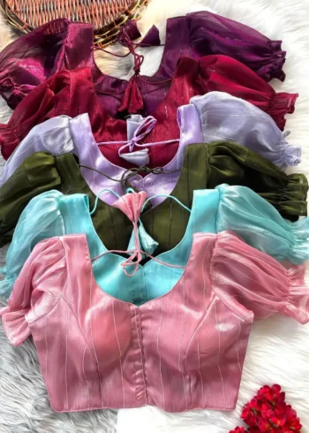 Frill Sleeve Pattern Jimmy Choo Shining Material Designer Blouse