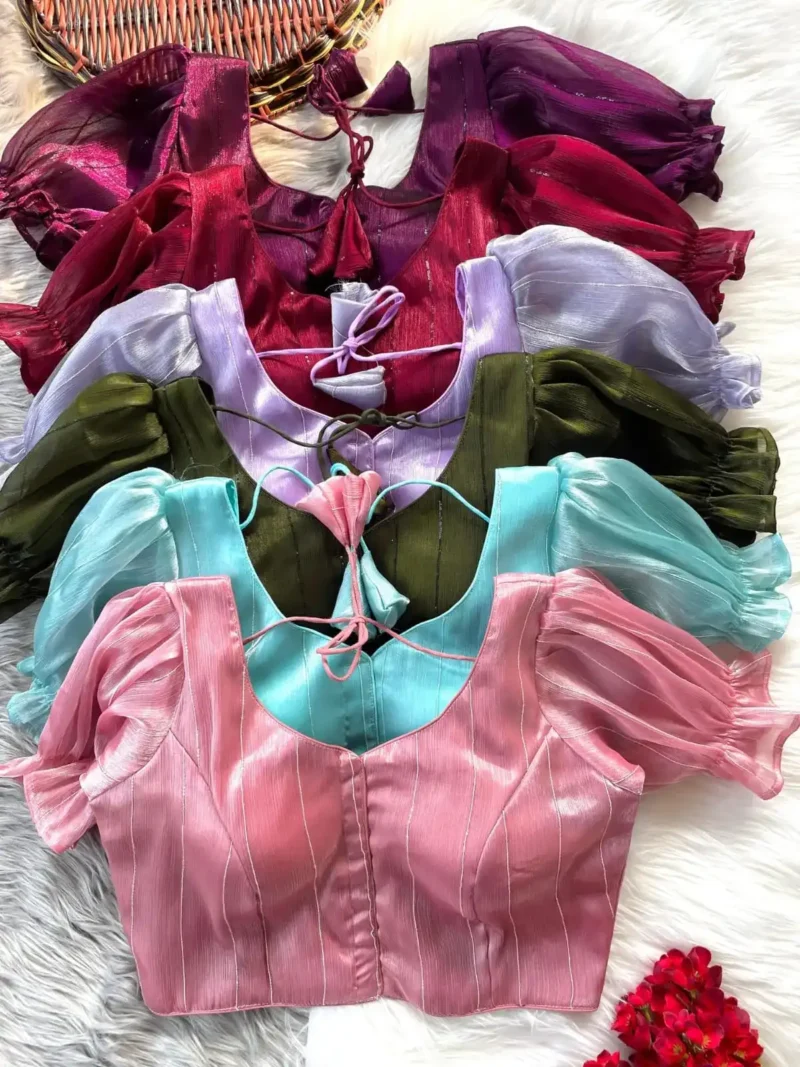 Frill Sleeve Pattern Jimmy Choo Shining Material Designer Blouse