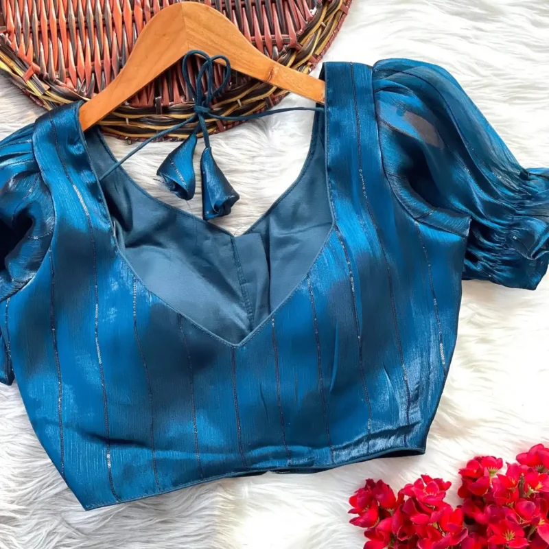 Frill Sleeve Pattern Jimmy Choo Shining Material Designer Blouse