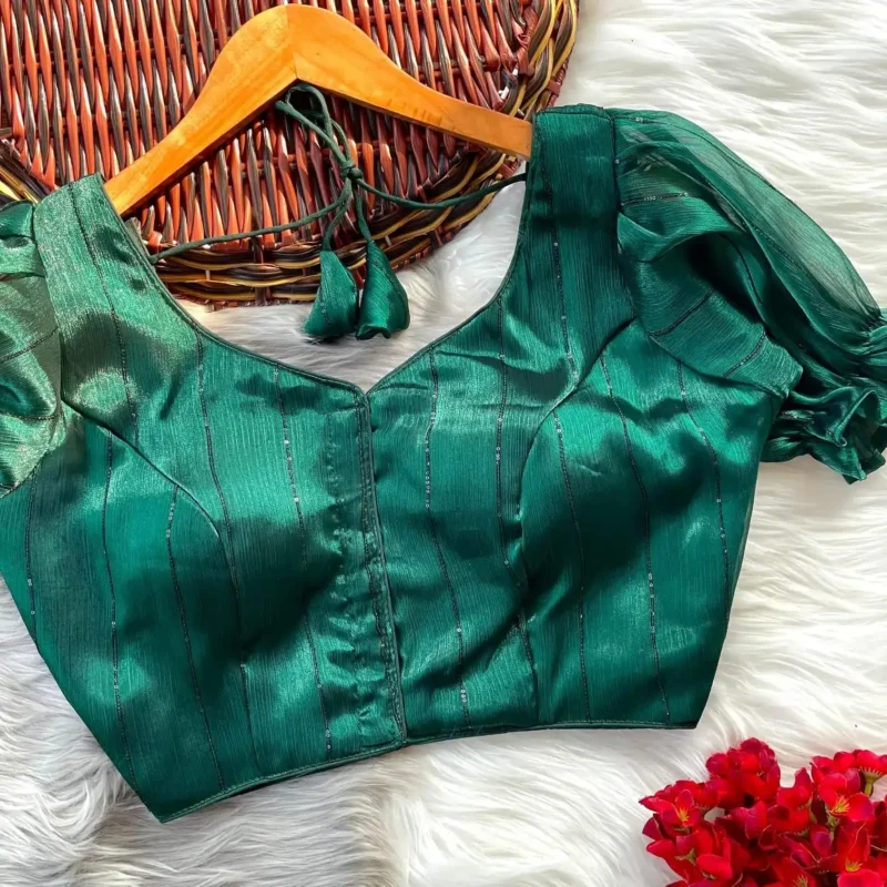 Frill Sleeve Pattern Jimmy Choo Shining Material Designer Blouse