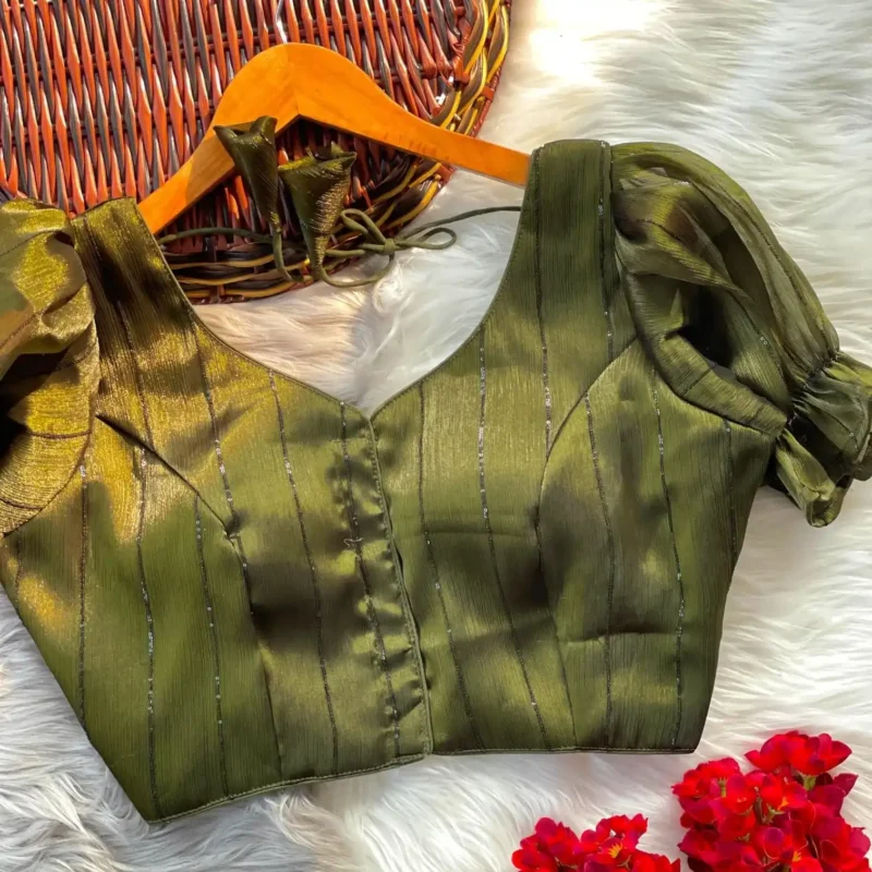 Frill Sleeve Pattern Jimmy Choo Shining Material Designer Blouse