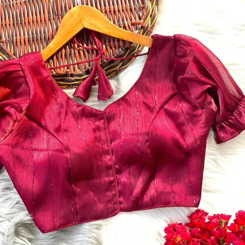 Frill Sleeve Pattern Jimmy Choo Shining Material Designer Blouse