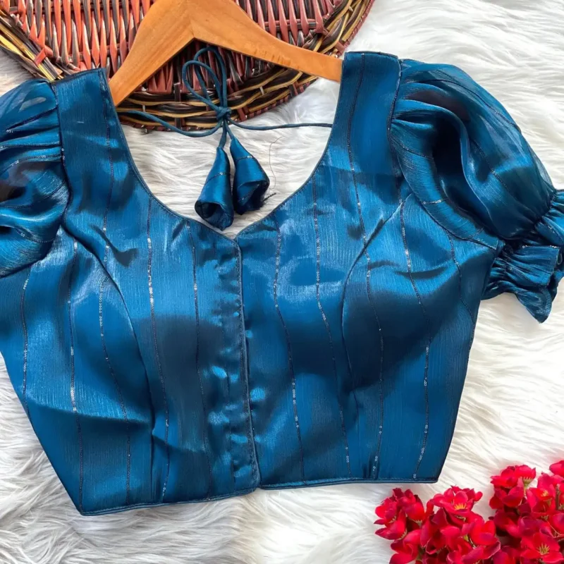 Frill Sleeve Pattern Jimmy Choo Shining Material Designer Blouse