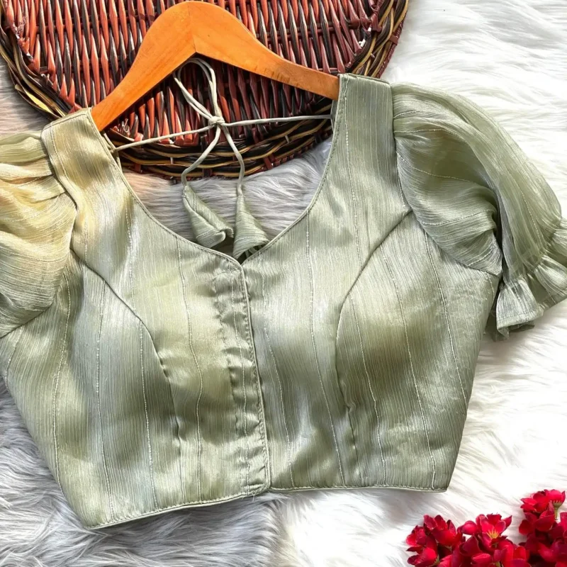 Frill Sleeve Pattern Jimmy Choo Shining Material Designer Blouse