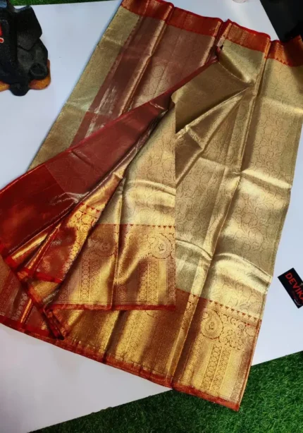 Golden Zari Weaving Designer Silk Saree for Wedding