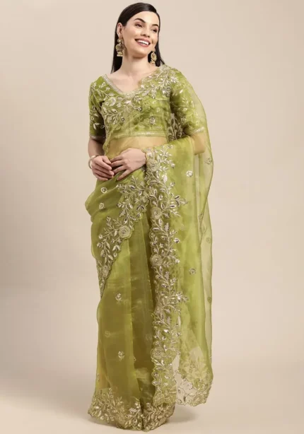 Green Color Heavy Embroidered Wedding & Party Wear Saree