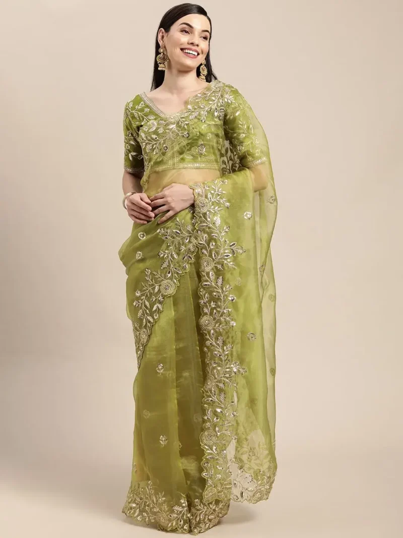 Green Color Heavy Embroidered Wedding & Party Wear Saree