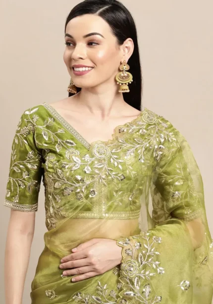 Green Color Heavy Embroidered Wedding & Party Wear Saree