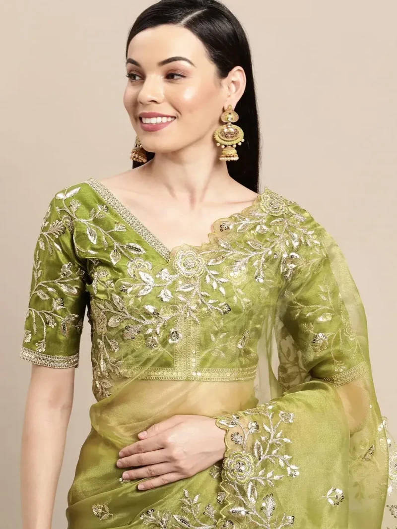 Green Color Heavy Embroidered Wedding & Party Wear Saree