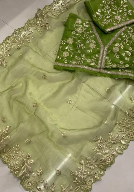 Green Color Heavy Embroidered Wedding & Party Wear Saree