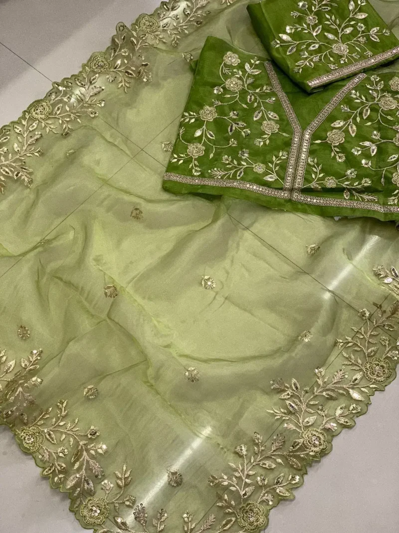 Green Color Heavy Embroidered Wedding & Party Wear Saree