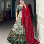 Green Color Tussar Silk Foil & Floral Printed Chaniya Choli