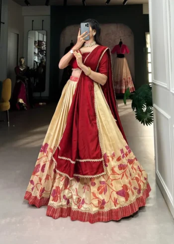 Green Silk Floral Printed Indian Chaniya Choli