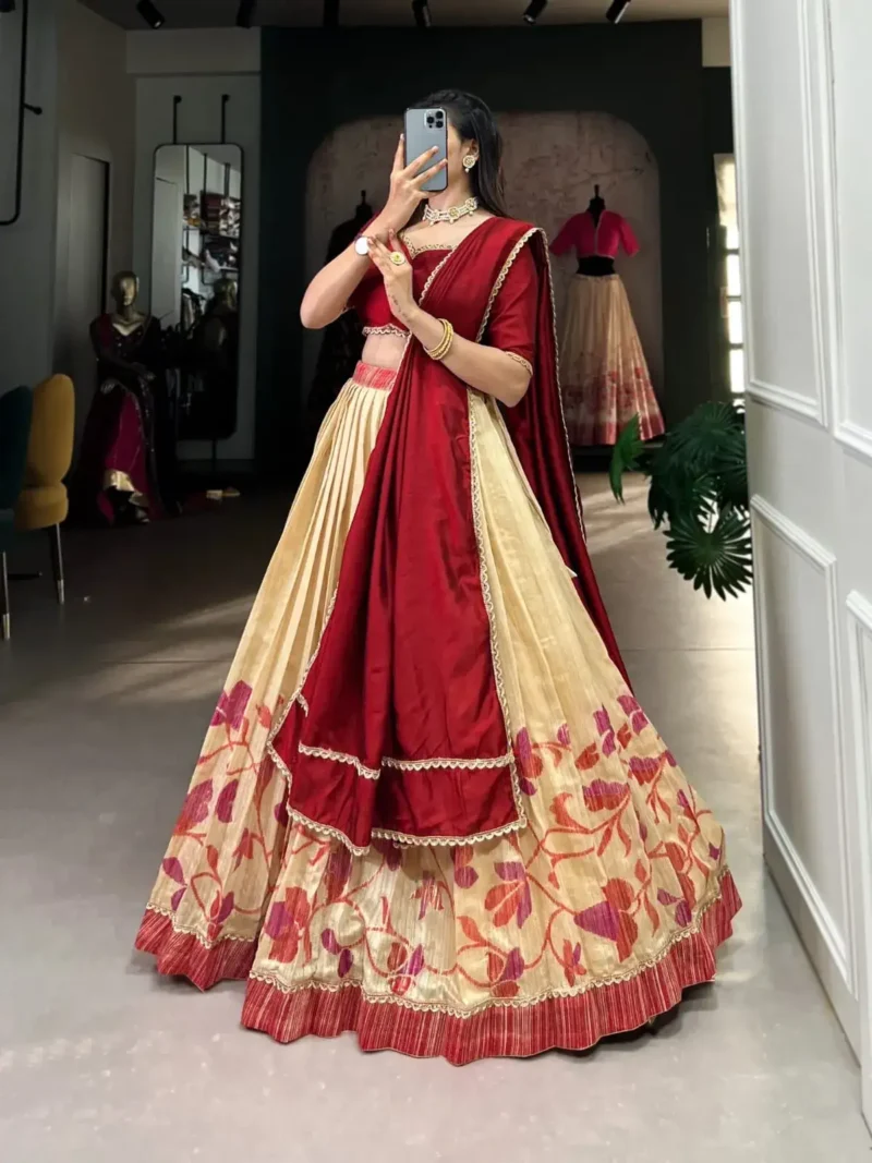 Green Silk Floral Printed Indian Chaniya Choli