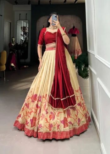 Green Silk Floral Printed Indian Chaniya Choli