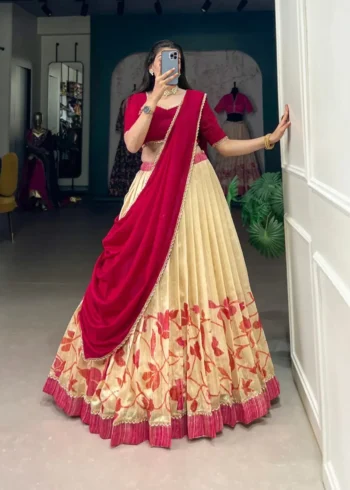 Green Silk Floral Printed Indian Chaniya Choli