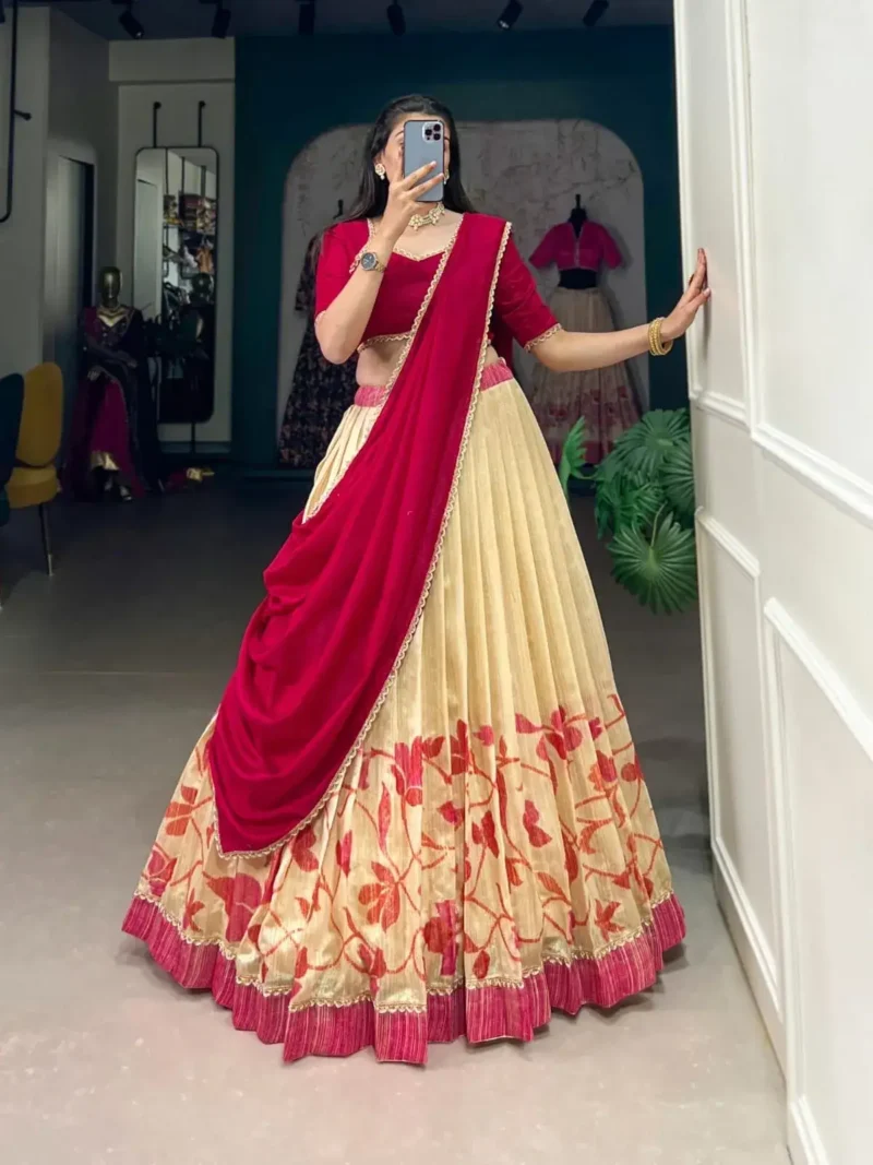 Green Silk Floral Printed Indian Chaniya Choli