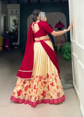 Green Silk Floral Printed Indian Chaniya Choli