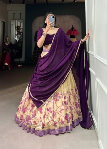 Green Silk Floral Printed Indian Chaniya Choli