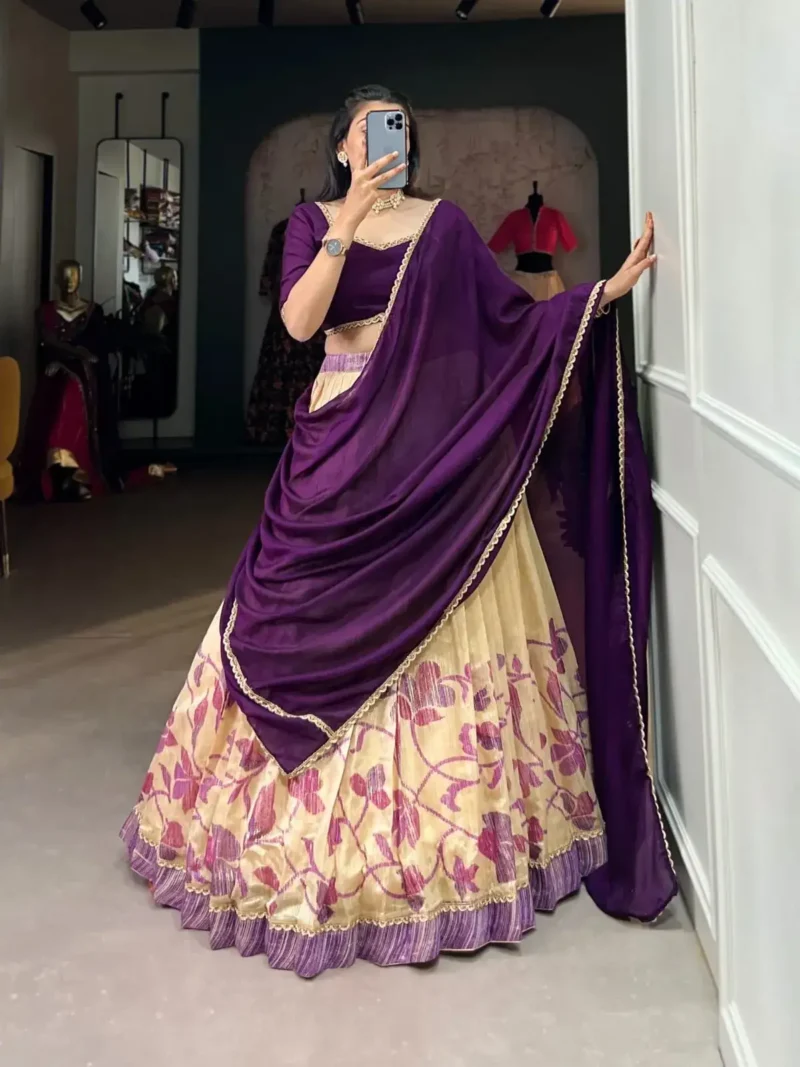 Green Silk Floral Printed Indian Chaniya Choli