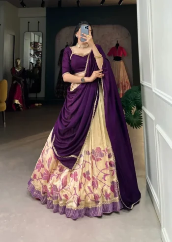 Green Silk Floral Printed Indian Chaniya Choli