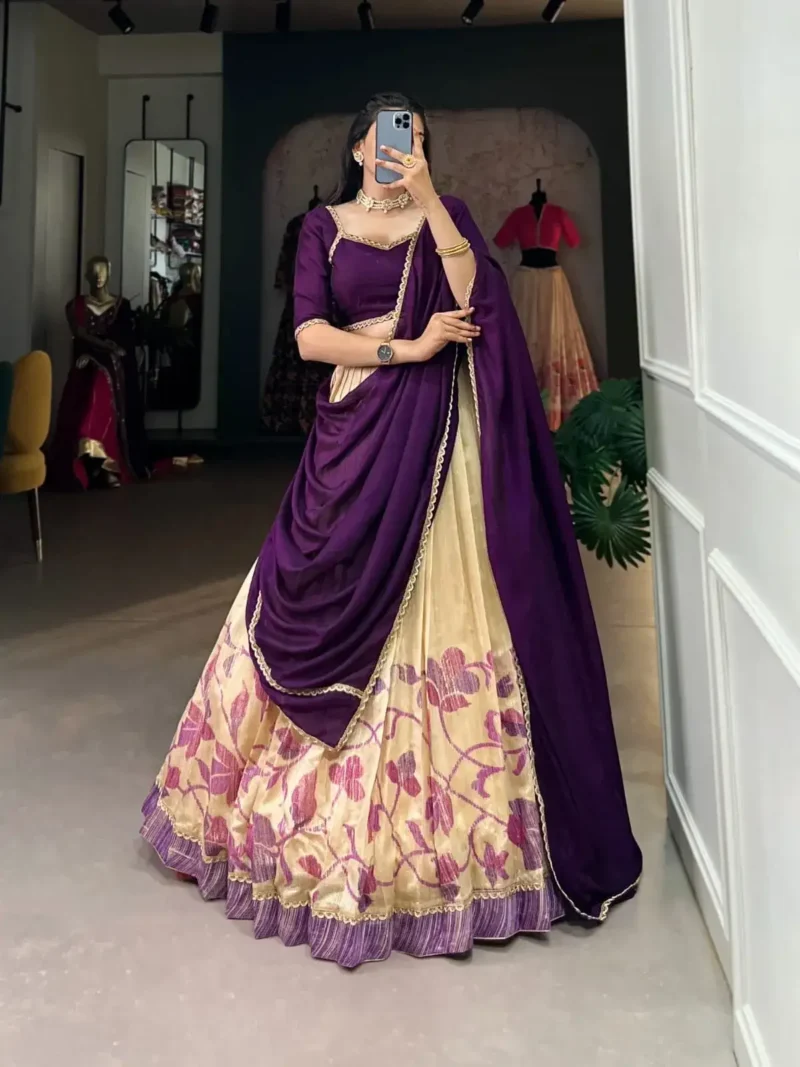 Green Silk Floral Printed Indian Chaniya Choli