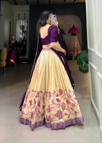 Green Silk Floral Printed Indian Chaniya Choli