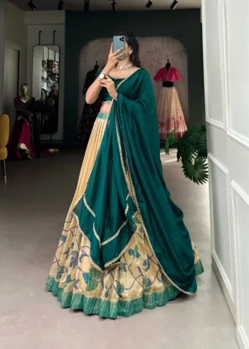 Green Silk Floral Printed Indian Chaniya Choli