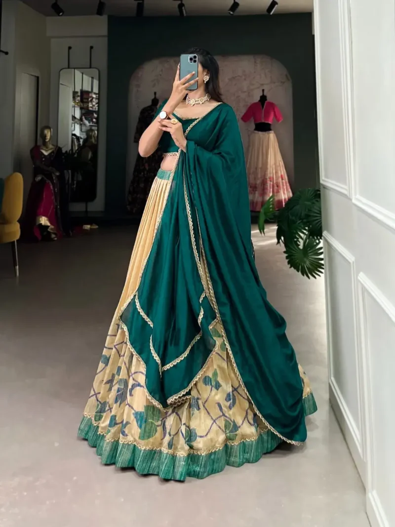 Green Silk Floral Printed Indian Chaniya Choli