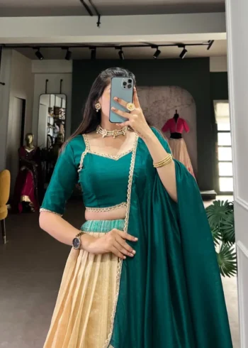 Green Silk Floral Printed Indian Chaniya Choli