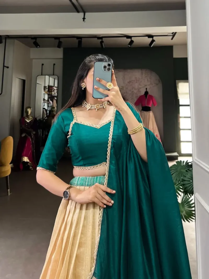 Green Silk Floral Printed Indian Chaniya Choli