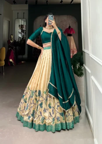 Green Silk Floral Printed Indian Chaniya Choli