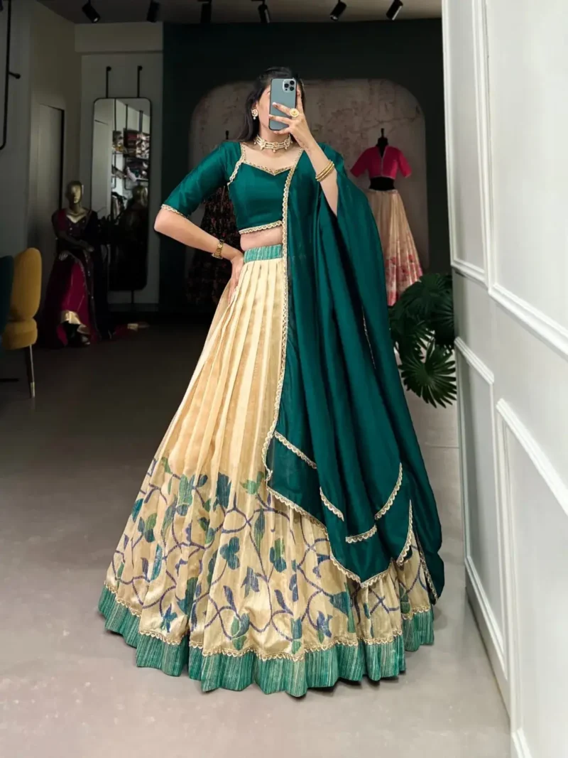Green Silk Floral Printed Indian Chaniya Choli