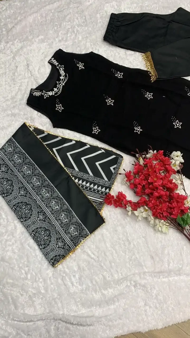 Hand Work Fox Georgette Black Kurti Set