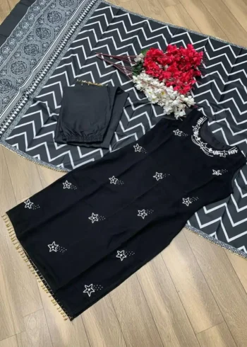 Hand Work Fox Georgette Black Kurti Set