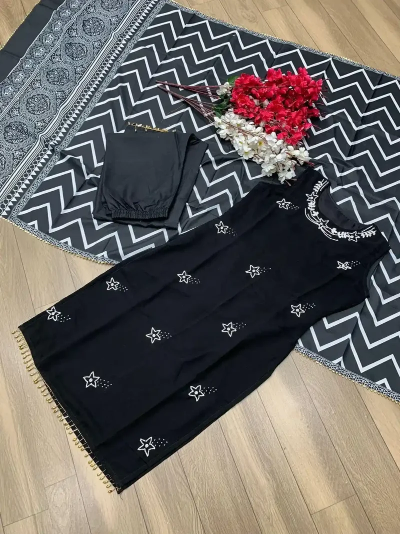 Hand Work Fox Georgette Black Kurti Set