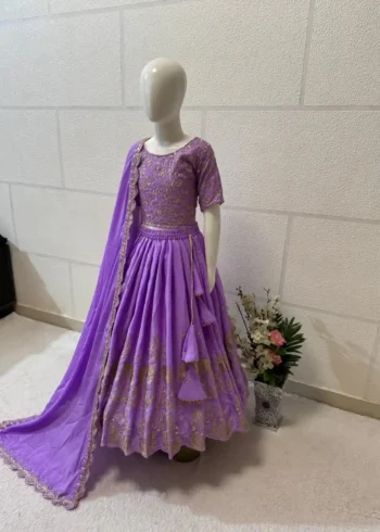 Heavy Chinon Silk Sequence Embroidered Party wear Kids Lehenga Choli