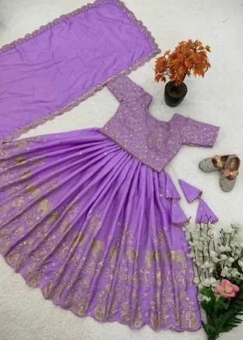 Heavy Chinon Silk Sequence Embroidered Party wear Kids Lehenga Choli